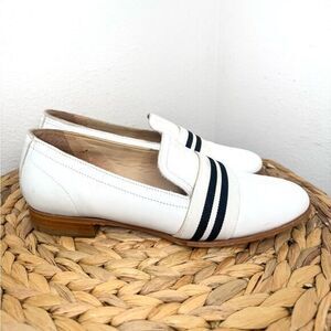 rag & bone Women's Amber Striped-Web Leather Loafers White with Navy stripes